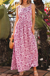 Floral Cutout Back Square Neck Maxi Dress OutfitFlow